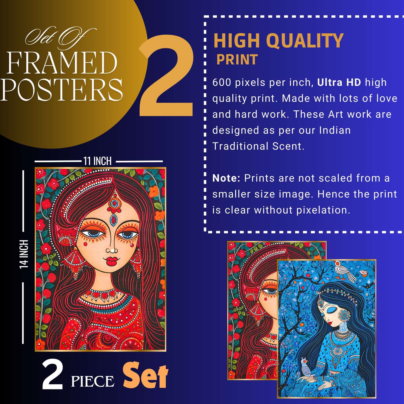 Set of Two Wall Paintings for Wall Dacoration Golden Framed Wall Paintings for Living Room & Bedroom Wall Art for Home Decoration & Office Wall Décor (14x11 inch CH-GD2-2) - Image 2